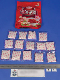 Soup mix packets containing ephedrine