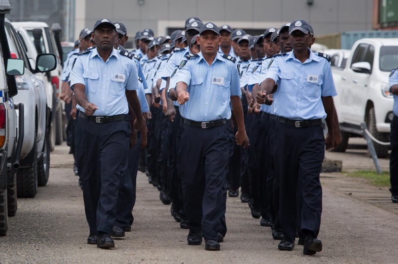 Police officers marching
