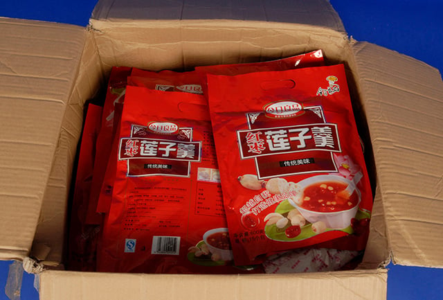 a box of packets of soup that contained crystal meth