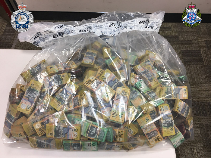 An AFP evidence bag containing cash seized