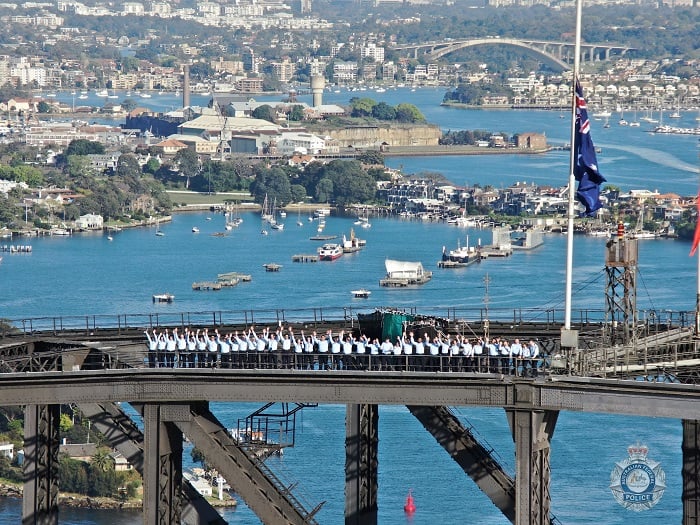 Graduate recruits on top of Sydney Harbour Bridge