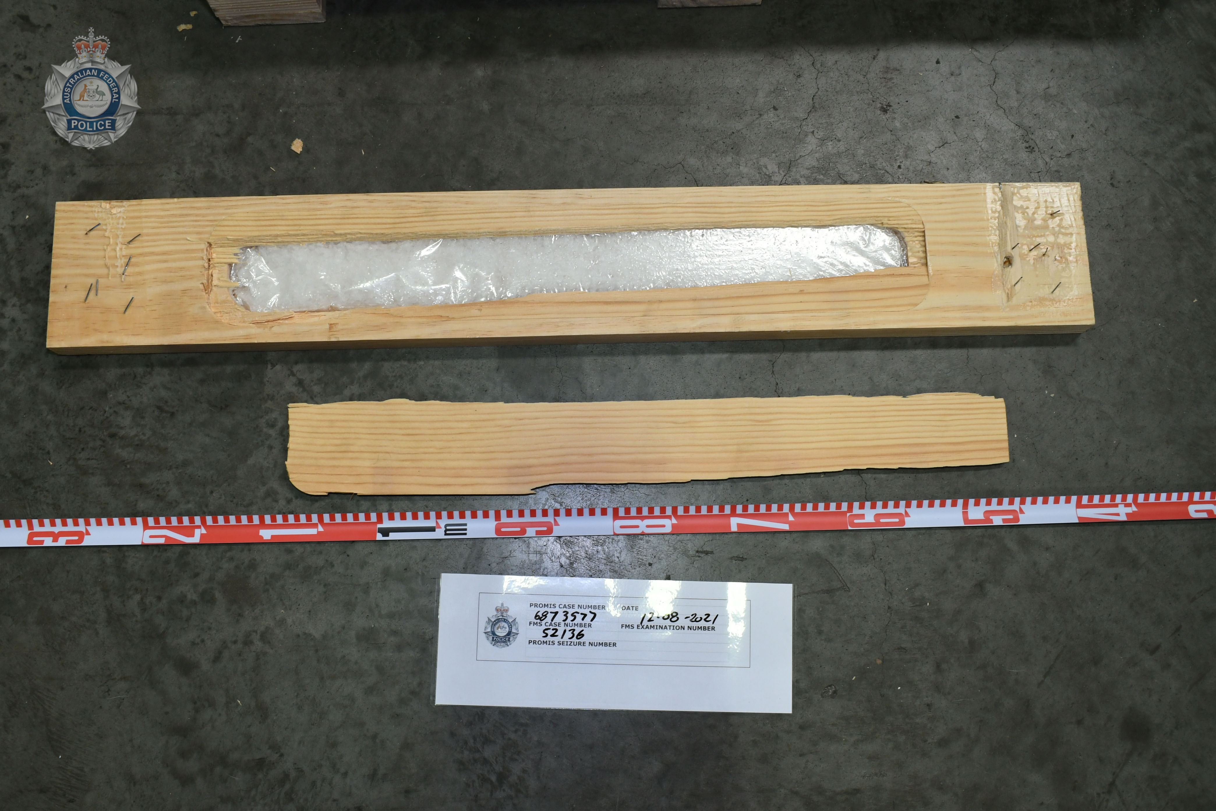 Methamphetamine hidden inside timber pallets.