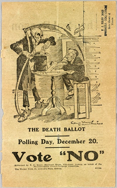 A poster urging a 'no' vote in the National Plebiscite on conscription