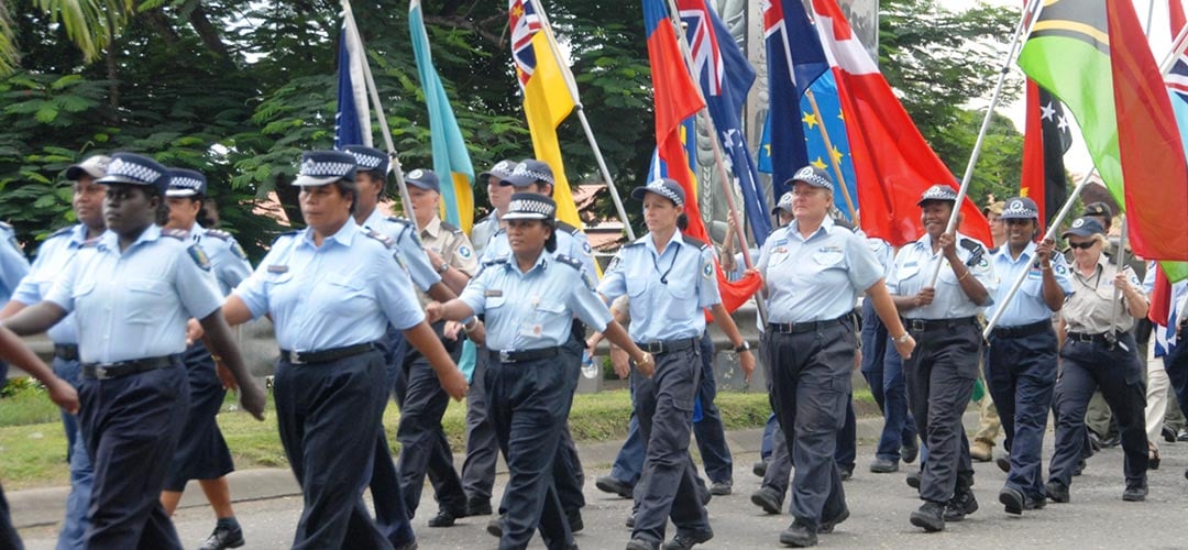Inspiration: women from the Royal Solomon Islands Police Force march on International Woman’s Day