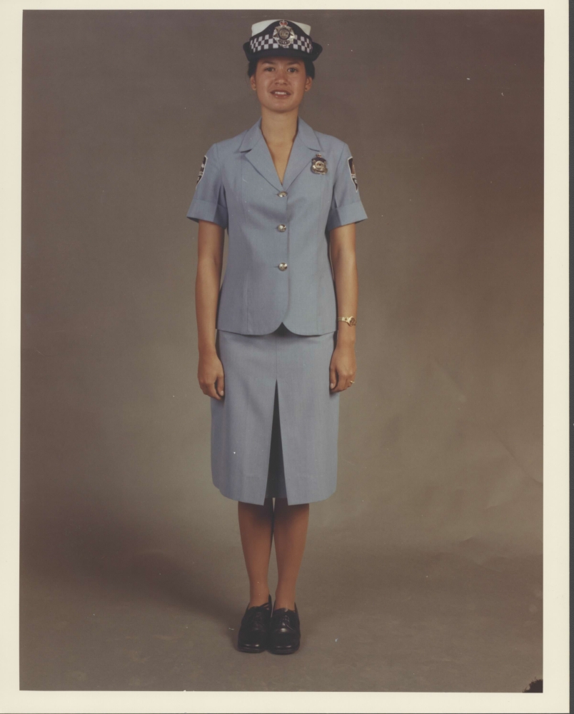 The ‘impractical’ summer uniform - a tunic and skirt. Polyester - machine washable, light iron. Worn by Constable Charmaine Quade in 1987. AFPM9302