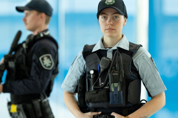 Two aviation officers patrolling Canberra airport