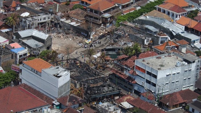 Aerial photo of the damage left behind from the Bali bombing in 2002