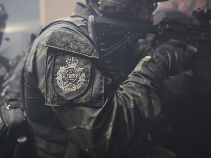 AFP Tactical Police in dark camoflauge uniform