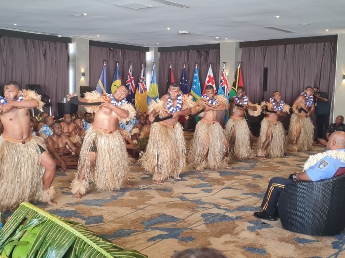 War dance in Fiji with police forces