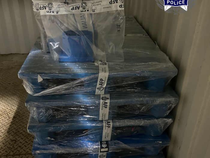 Five pallets have been seized by the AFP after being found to contain methamphetamine 
