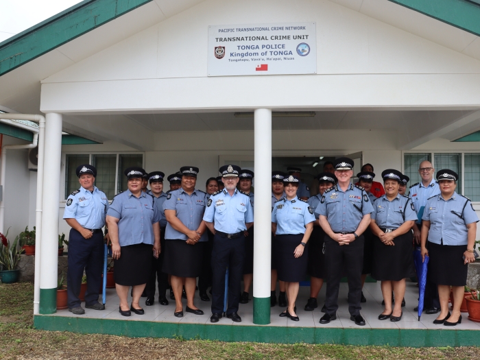 AFP and Tonga Police members in front of the Transnational Crime Unit