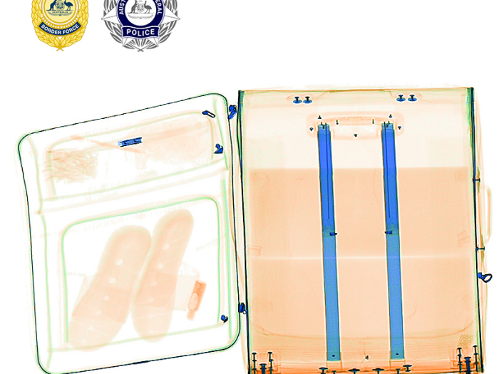 X-ray photo of suitcase containing concealed drugs