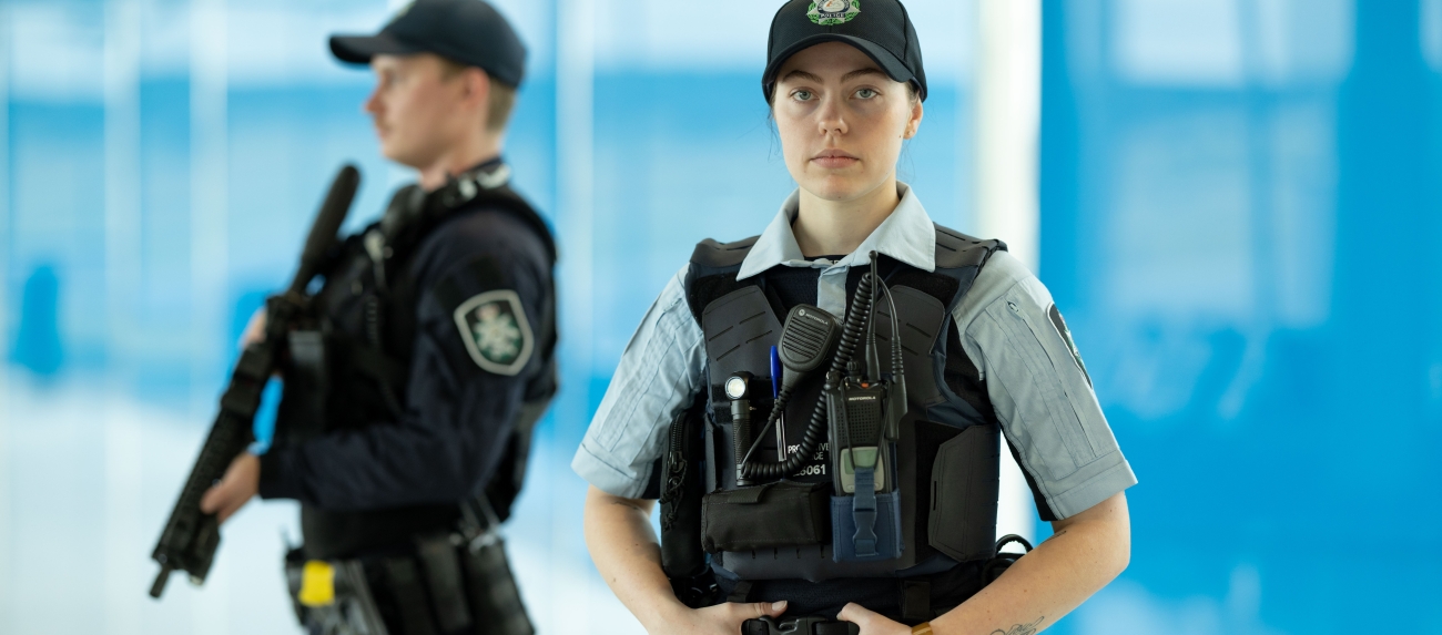 Two aviation officers patrolling Canberra airport