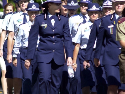 Policewomen march at the Women and Policing Globally Conference in October 2002 (AFP MRN 11808)