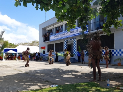 Island dancers celebrate the opening of the refurnished headquarters