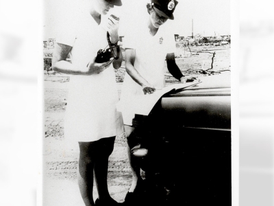 A large contingent of Commonwealth Police Officers served in Darwin following Cyclone Tracy in December 1974. They wore these all-white dresses, with black shoes and black hats. The Commonwealth Police uniform had evolved from the original Police Officer Guard uniform (AFPMRN1859)