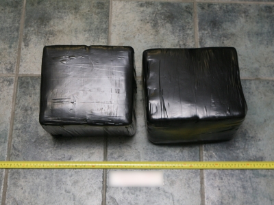 Two of the packages seized when AFP officers intercepted the two members of the crew as they travelled ashore.